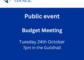 Image displaying the date and time of the budget meeting - Tuesday 24th October at 7pm in the Guild Hall