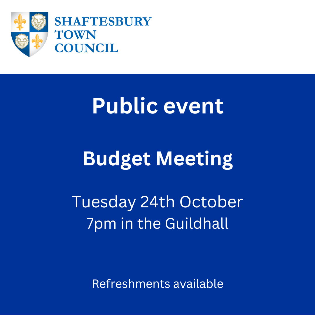 Image displaying the date and time of the budget meeting - Tuesday 24th October at 7pm in the Guild Hall