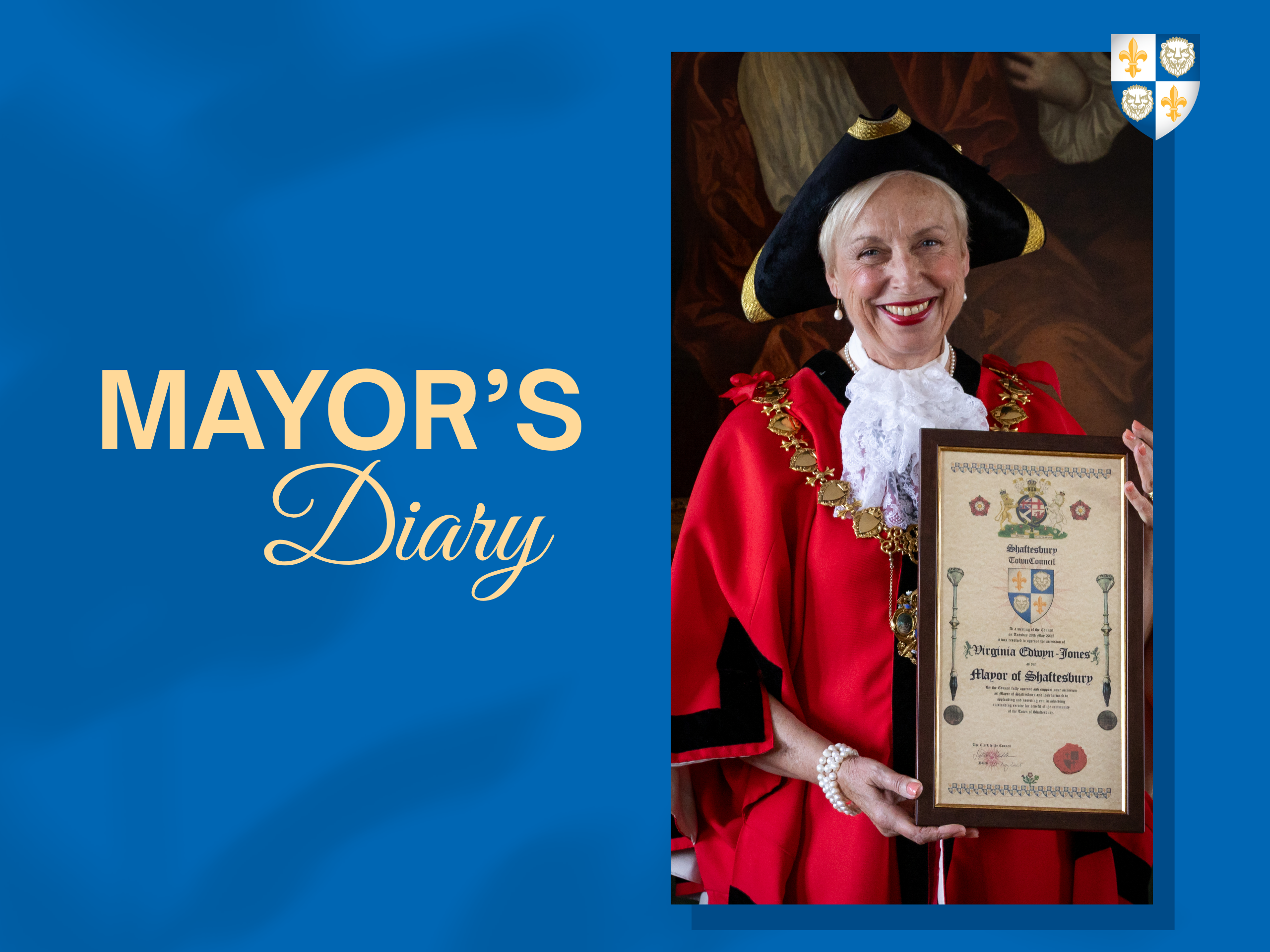 Mayor's Diary graphic featuring Mayor Cllr Virginia Edwyn-Jones
