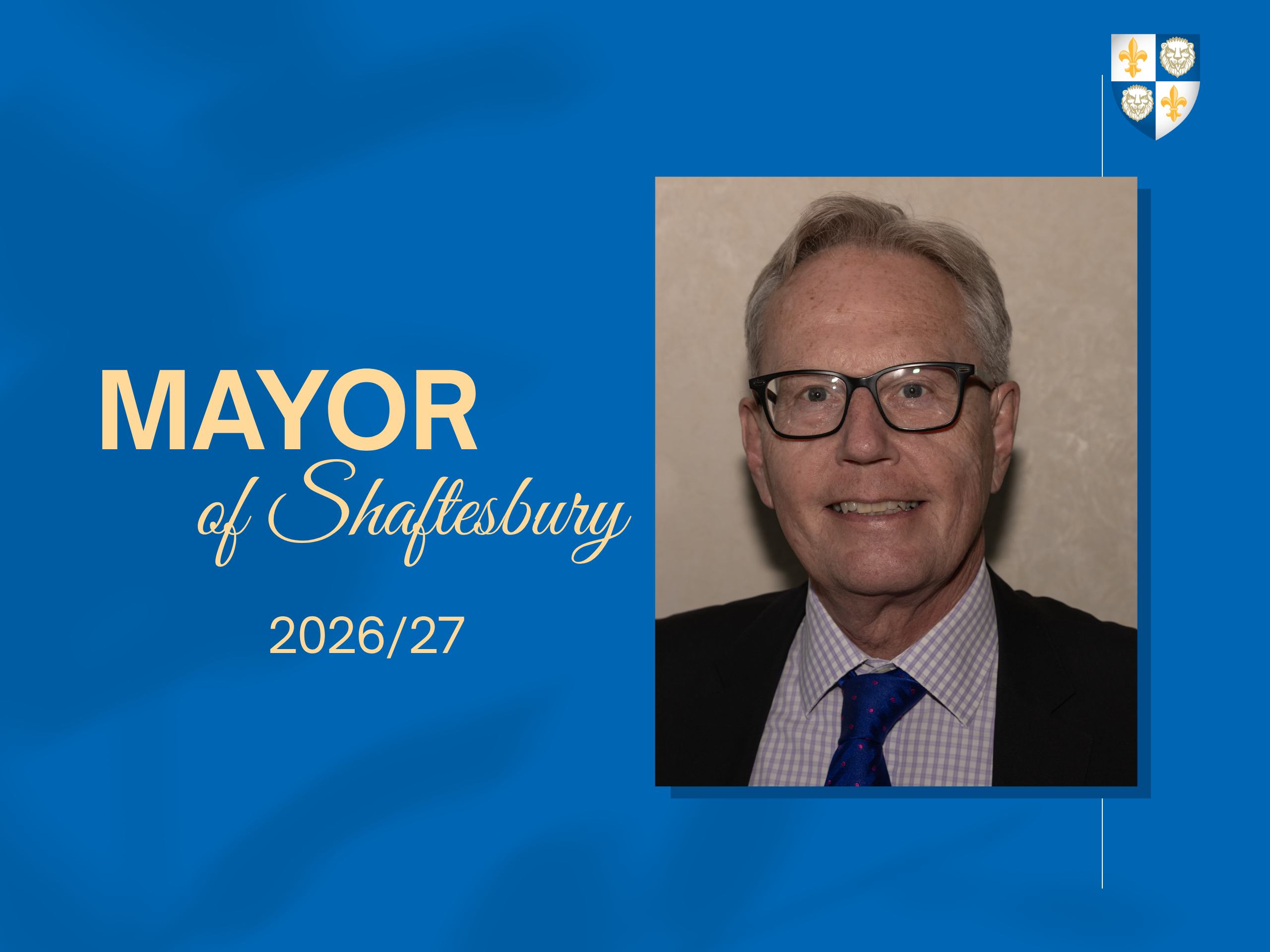 Mayor of Shaftesbury 2026-27 with photo of Cllr Andy Hollingshead
